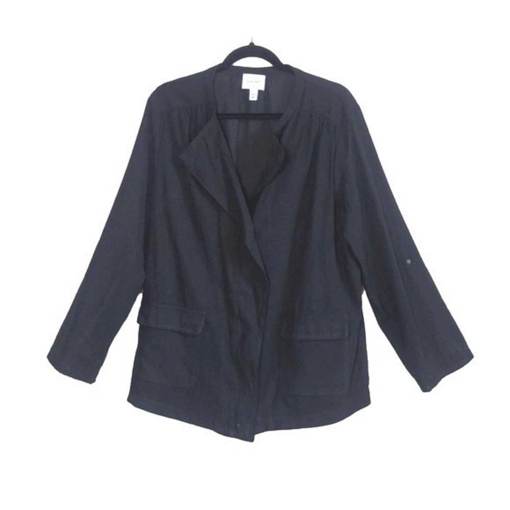 NINE WEST Women's XXL Black Long Roll Tab Sleeve Zip Unstructured Barn Jacket